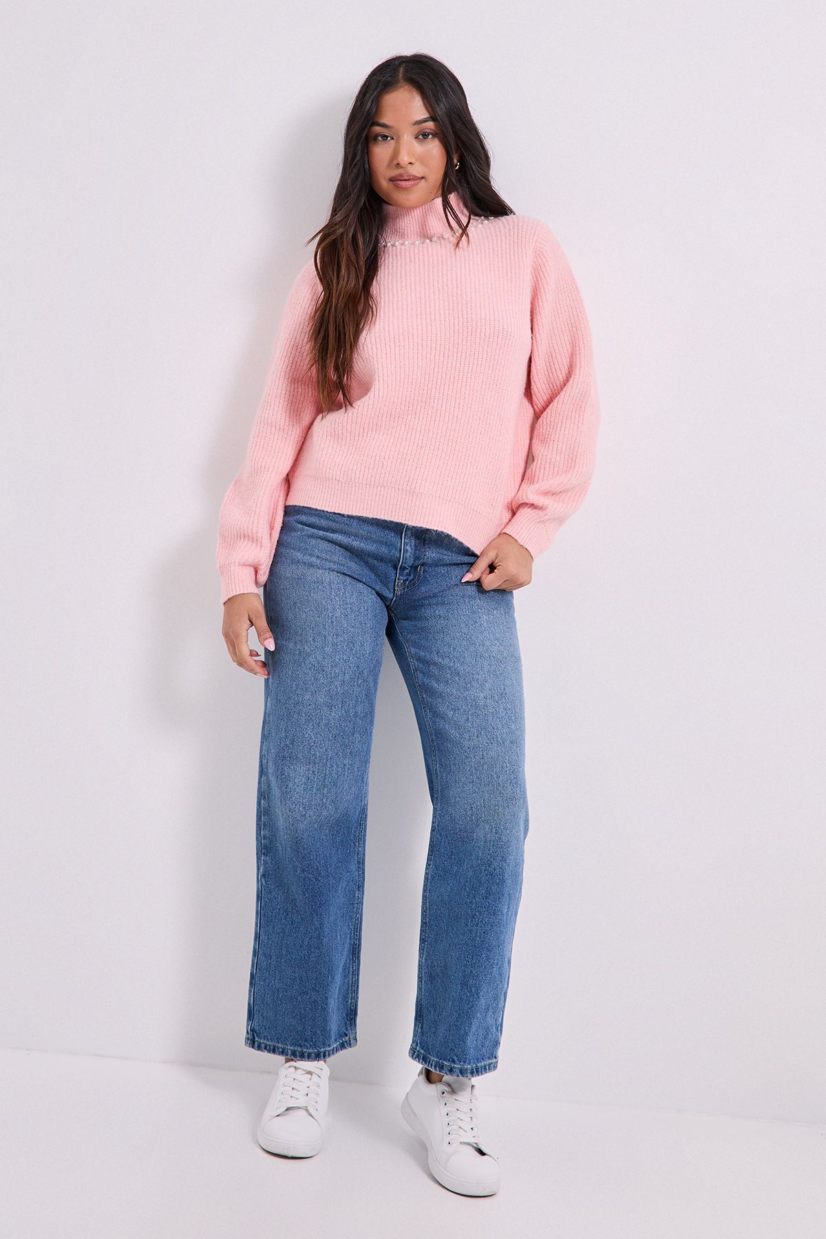 Dorothy Perkins Petite Pearl neck Detail Jumper