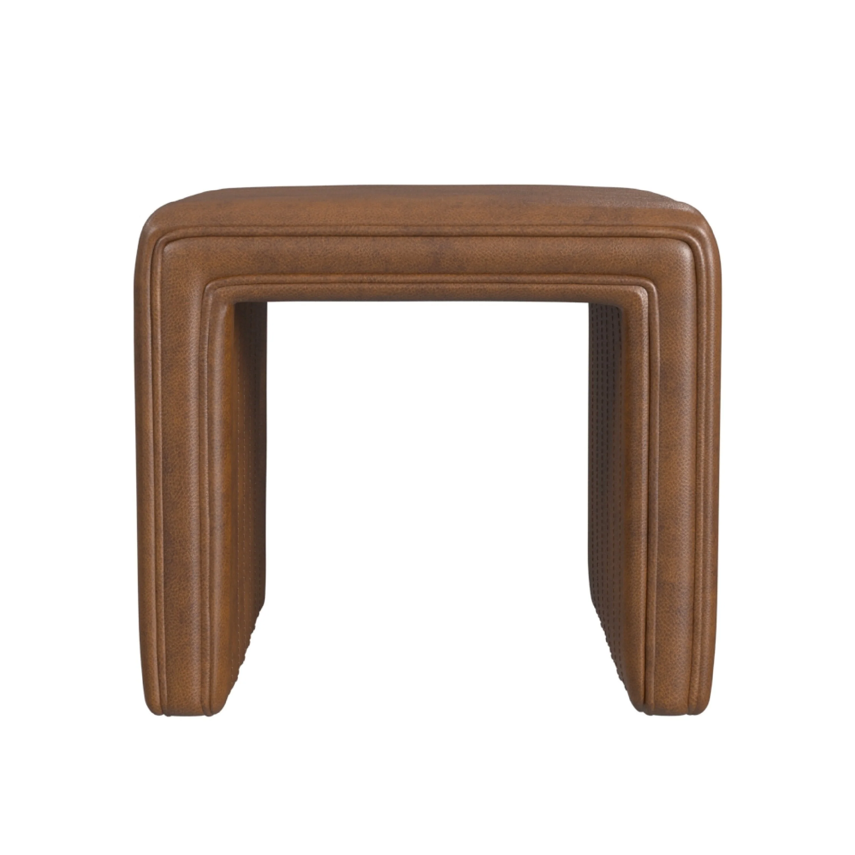 Ada Footstool Ottoman, Channel Tufted Brown Faux Leather, 19 Inch