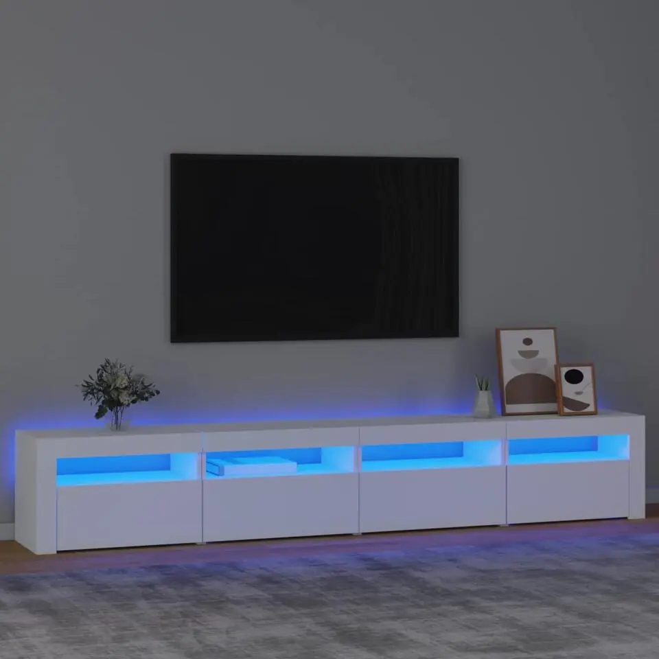 vidaXL - TV-meubel met LED en 4 deuren - Wit - Hout - 240x35x40 cm