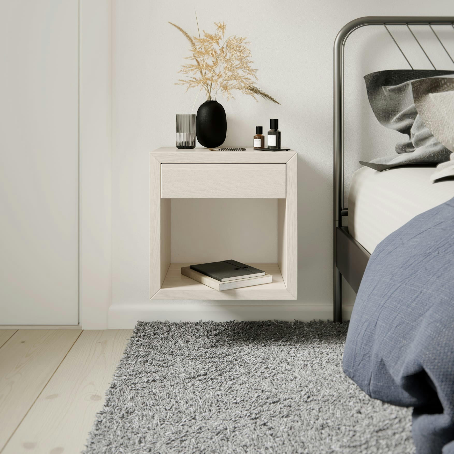 HUGO - Lot de 2 Table de chevet avec tiroir en hêtre blanc