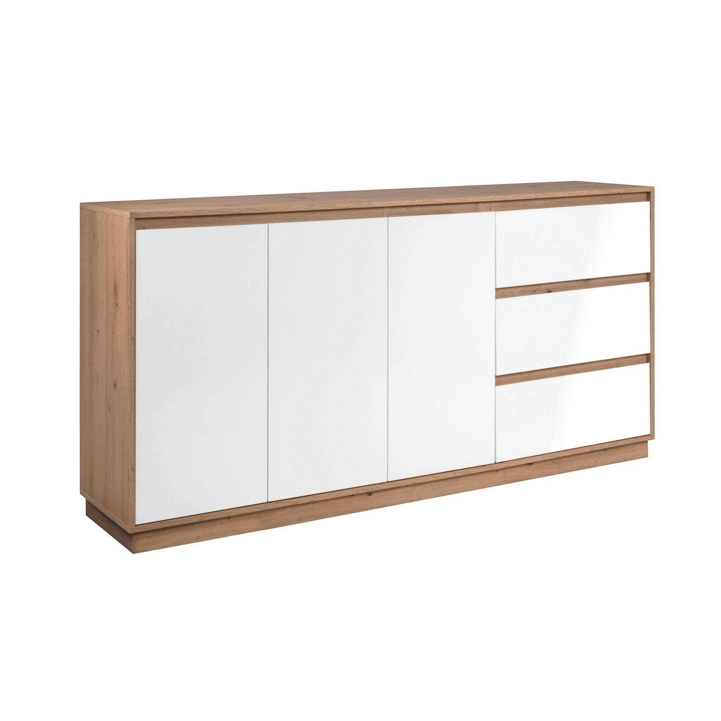 Buffet 3 portes 3 tiroirs décor bois et blanc ALVA