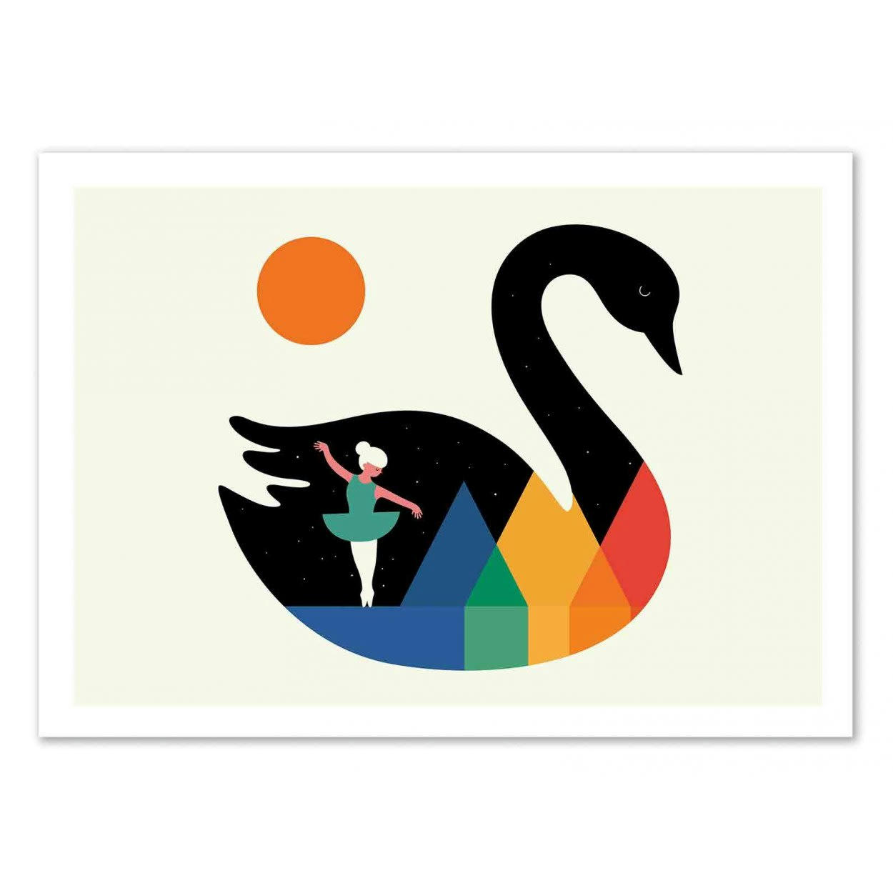 ANDY WESTFACE - SWAN DANCE -  Affiche d'art avec Cadre bois noir - 50 x 70 cm