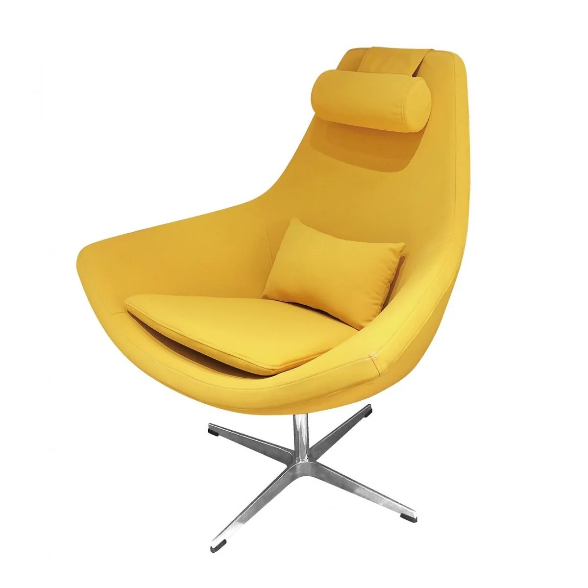 Modern Yellow Faux Leather And Steel Swivel Chair