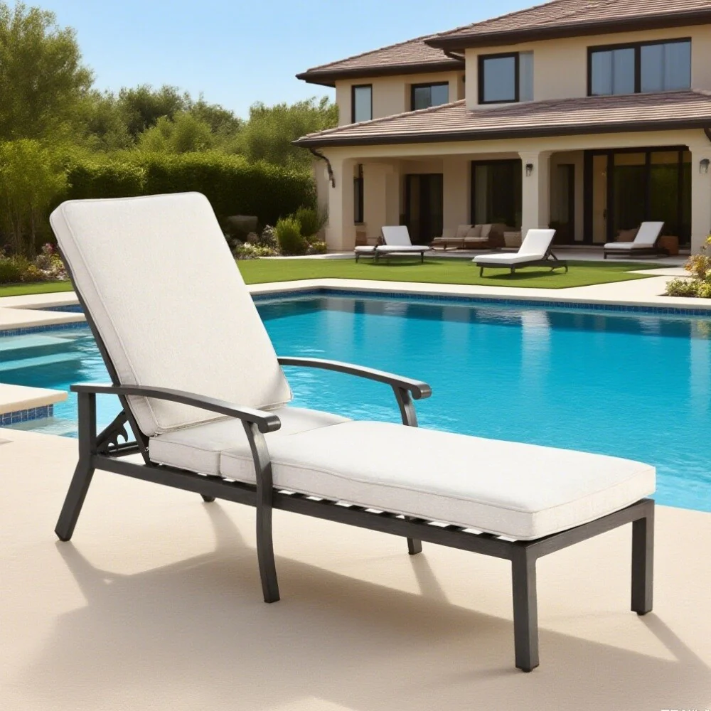 Outdoor Aluminum Cast Adjustable Chaise Lounge Chair with Wheels