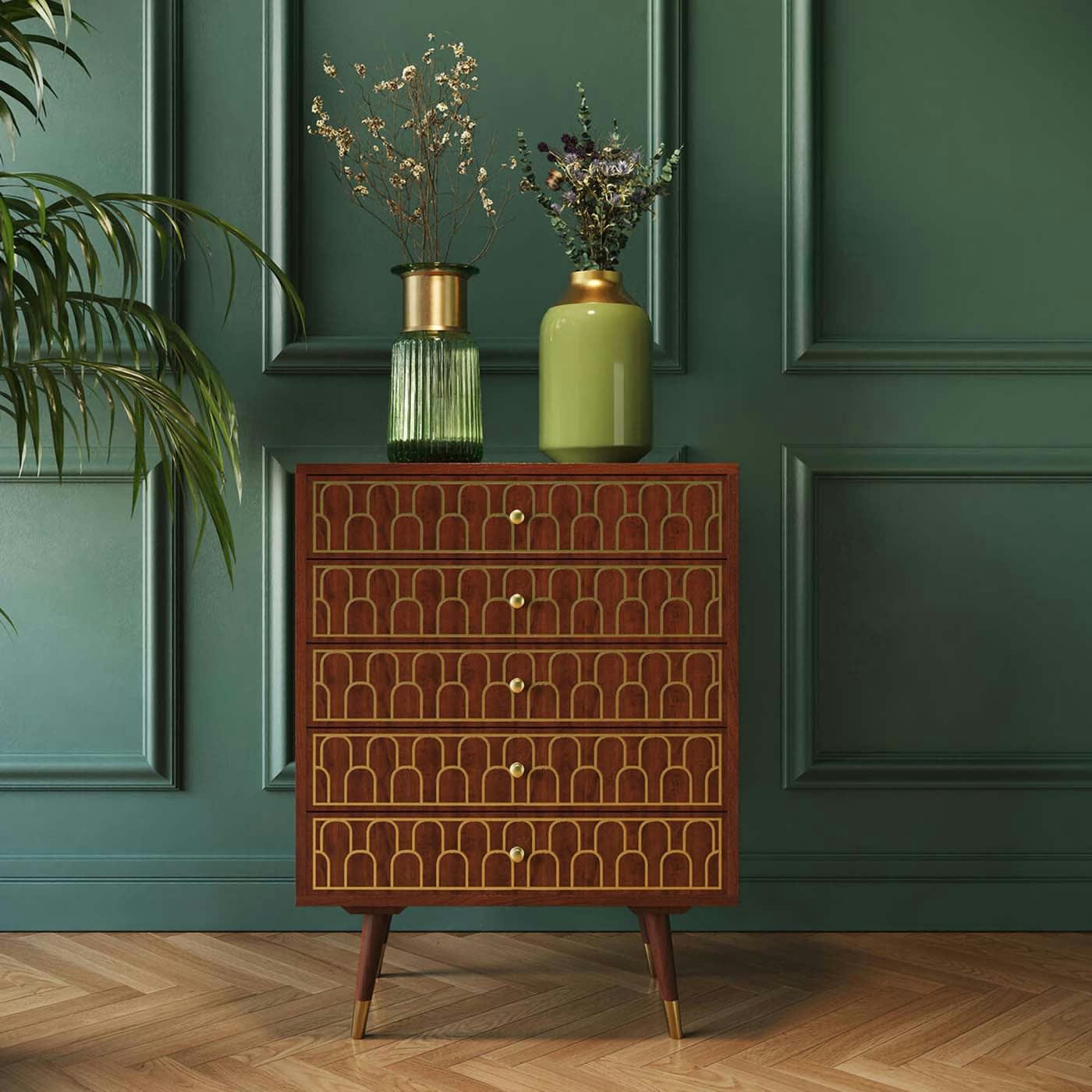 MUSKAT - Commode 5 tiroirs rétro en manguier massif