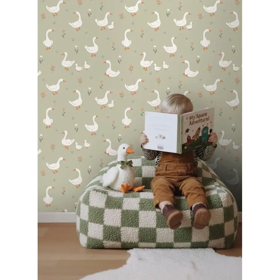 ESTAhome behang schattige ganzen groen - 50 x 900 cm