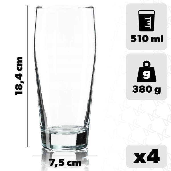 KADAX Kufel Szklany Do Piwa 510ml Szklanka 4szt