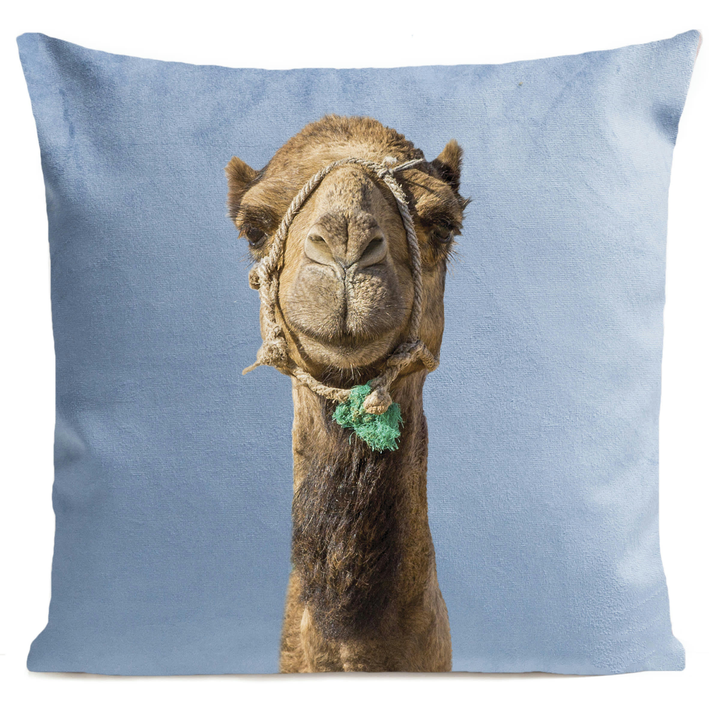 - Coussin tropical chameau suédine bleu 40x40cm