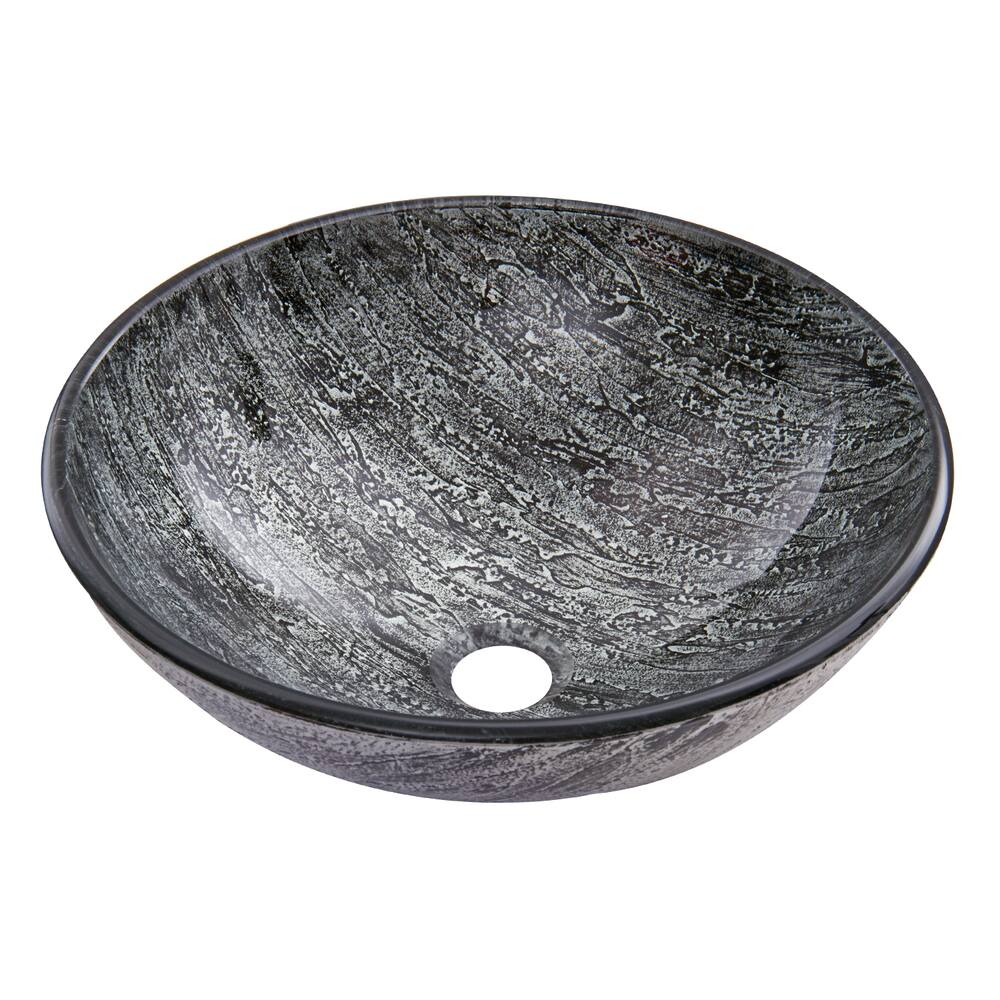 VIGO Round Glass Vessel Bathroom Sink/Basin with Deep Bowl, Titanium