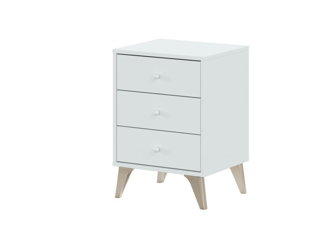ZORA - Chevet scandinave blanc 3 tiroirs L40cm x H56cm