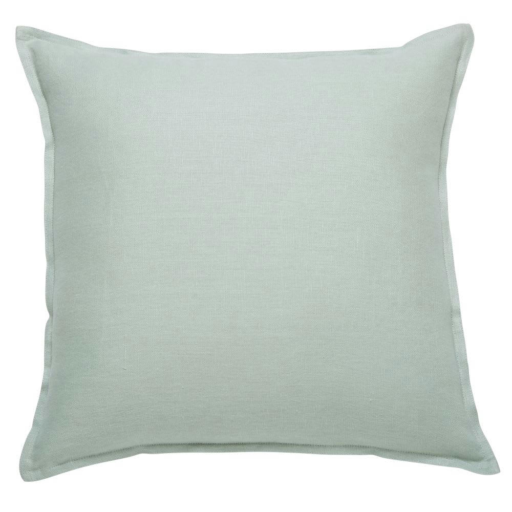 - Coussin en lin lavé vert d'eau 45x45