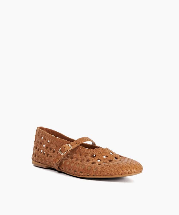 Hazella Tan - Woven Leather Mary Jane Shoes