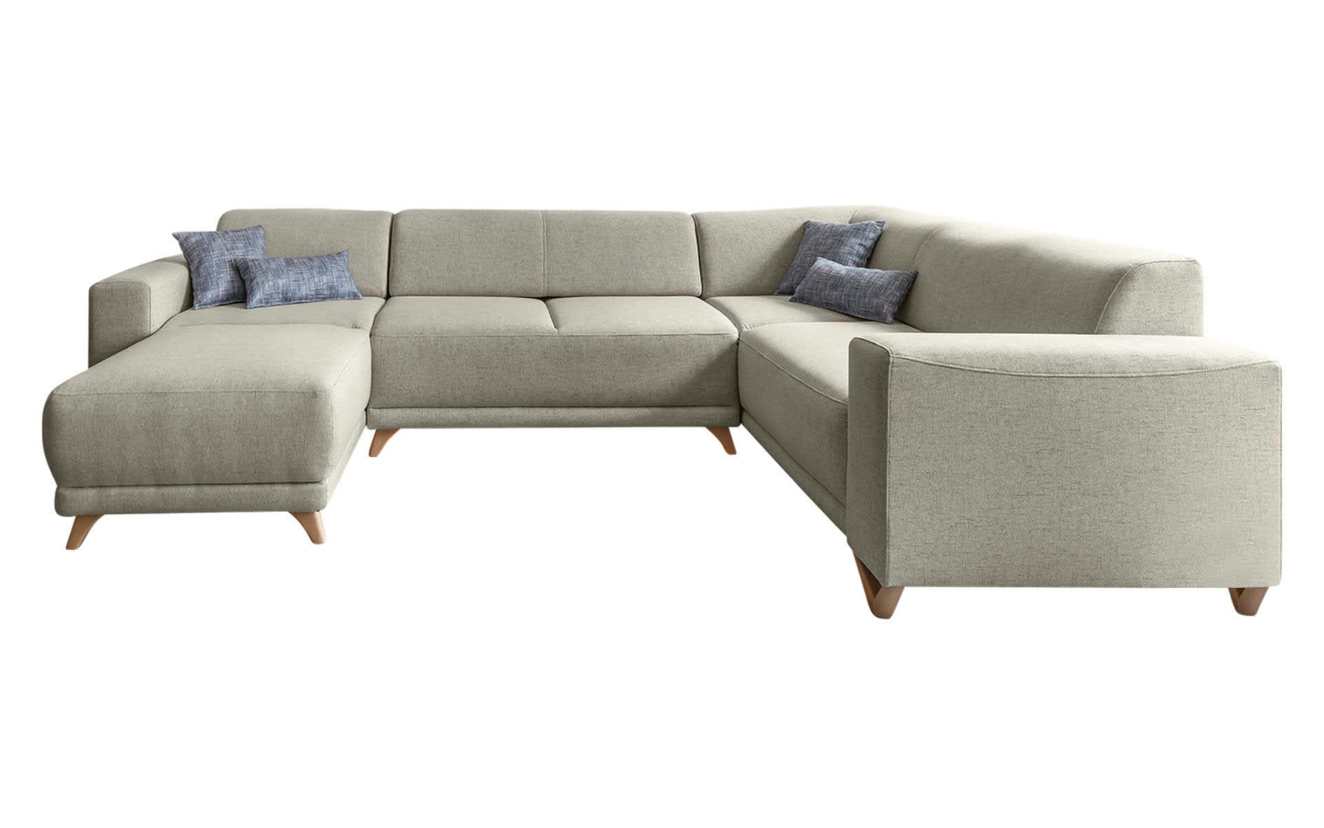 BELLA - Canapé panoramique 7 places angle droit en tissu beige