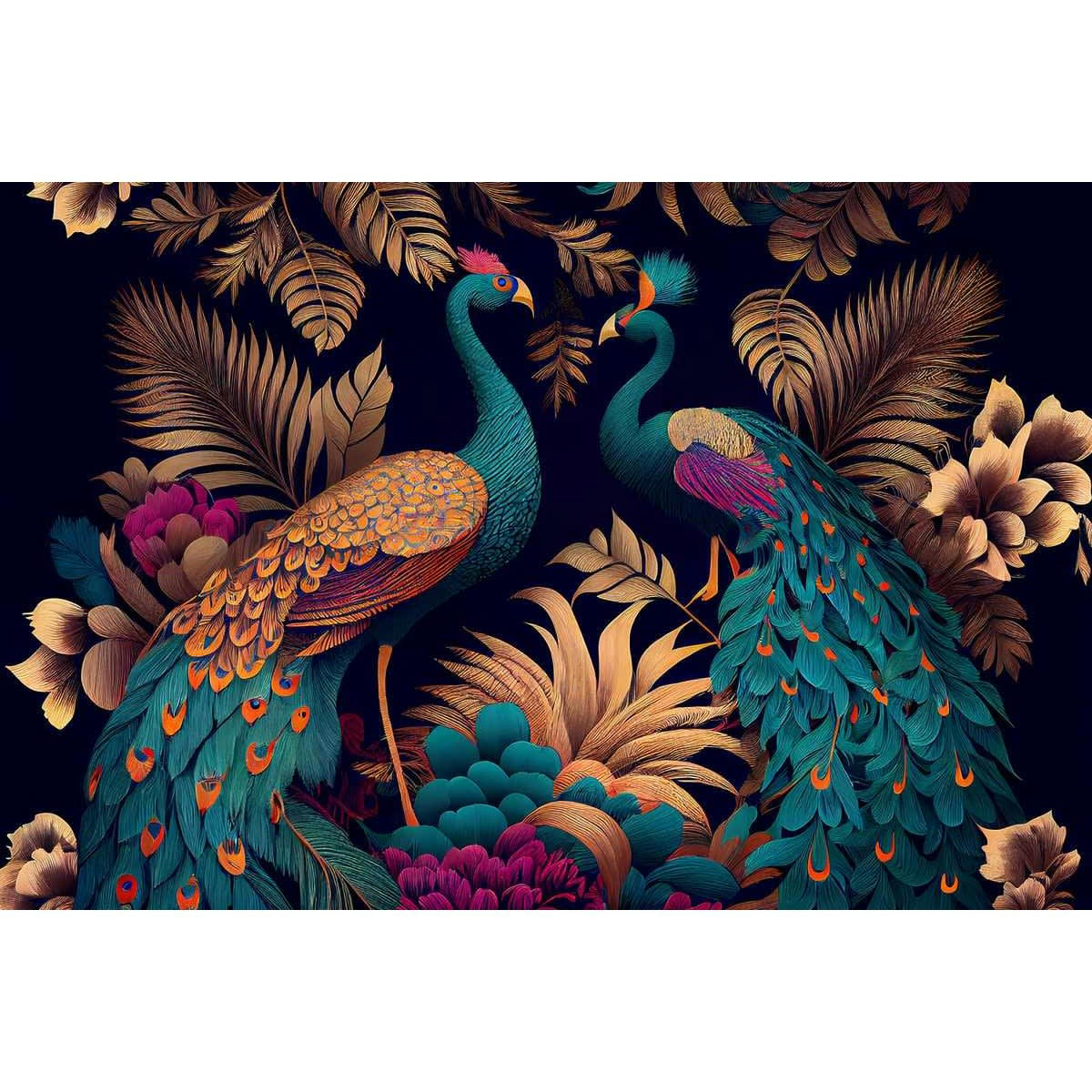 ANIMAUX - Tableau sur toile paons orientaux 65x97 cm