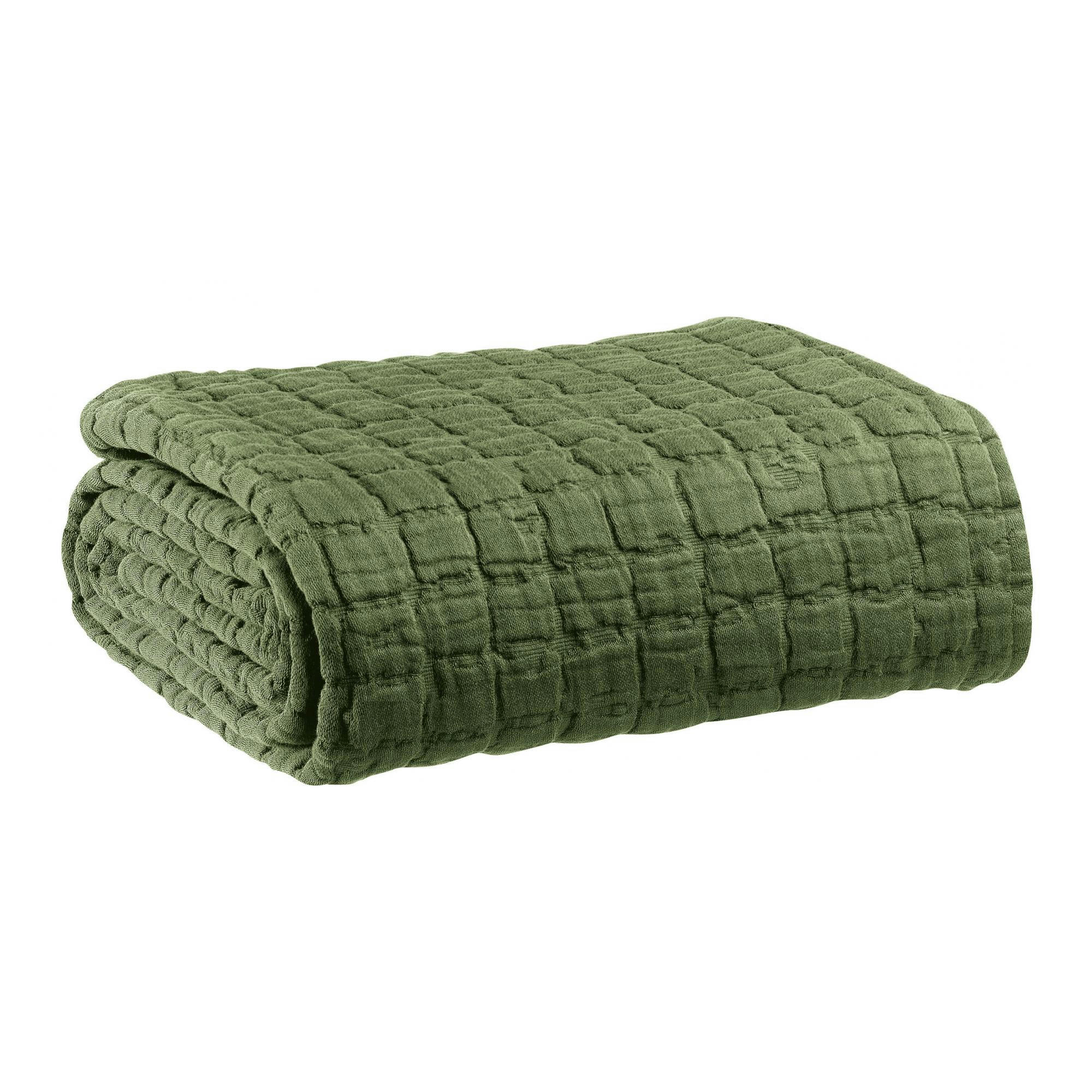 SWAMI - Couvre lit stonewashed  en coton olive 180 x 260