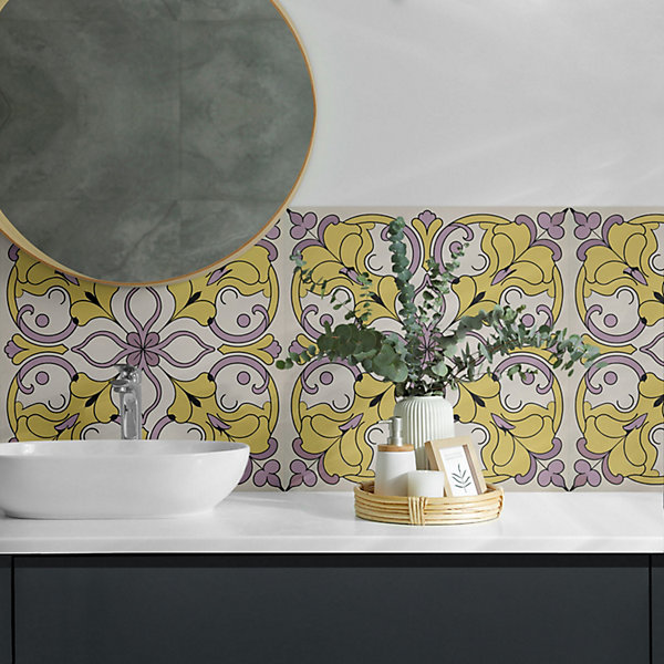 Panneau Mural PVC Wallfluent 50x50 cm Motif Ornemental Floral 4 pièces