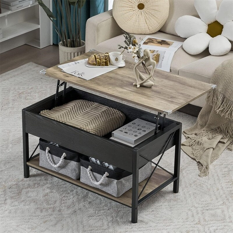 36 Lift Top Coffee Table with Free Cloth Storage Bins - 19.5D x 36W x 18.5H