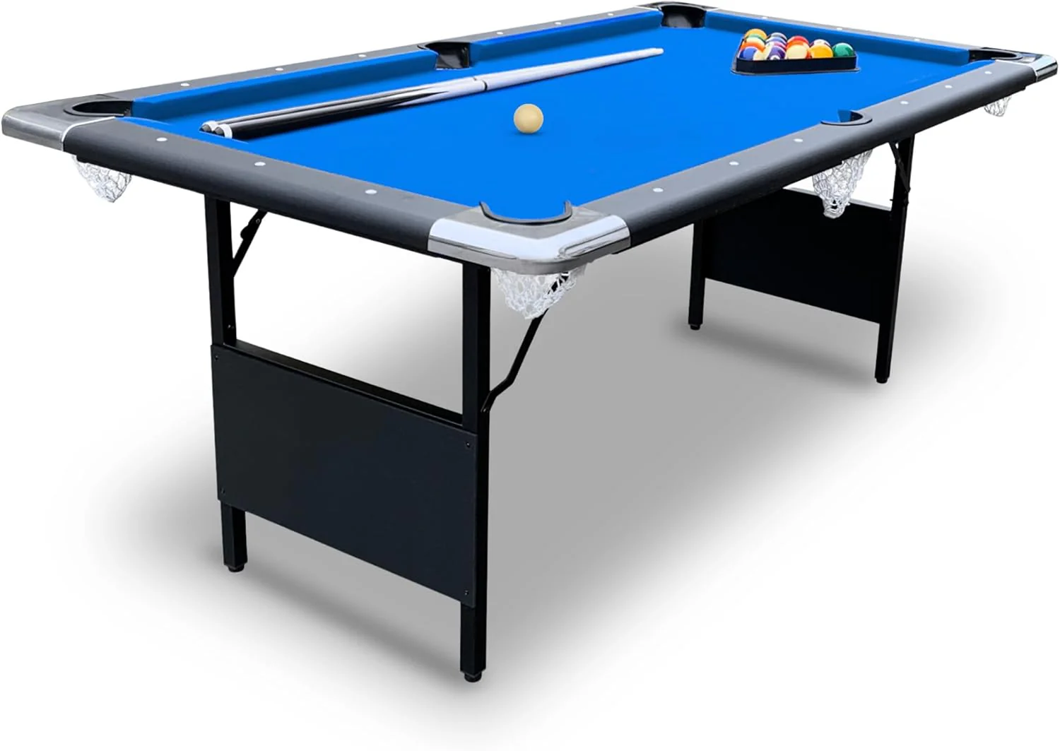 Hathaway Fairmont 6 Ft Portable Pool Table, Adults Folding Billiards Tables for Game Room with Easy Foldable Storage, Includes Full Set of Billiard Balls, Cues, Chalk  Brush(Blue/Pool Table)