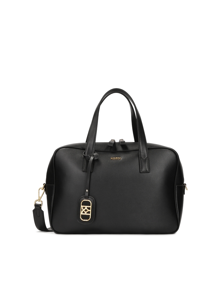 Leather handbag with a geometric shape