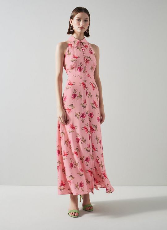 Flori Pink Poppy Print Silk Cutaway Dress