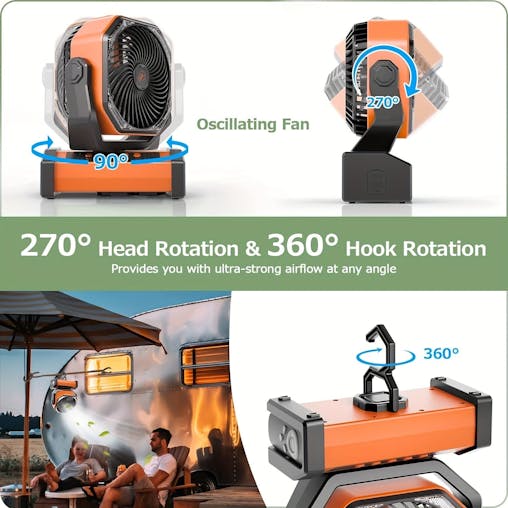 NNETM Camping Fan with LED Lantern & Hook (20000mAh)