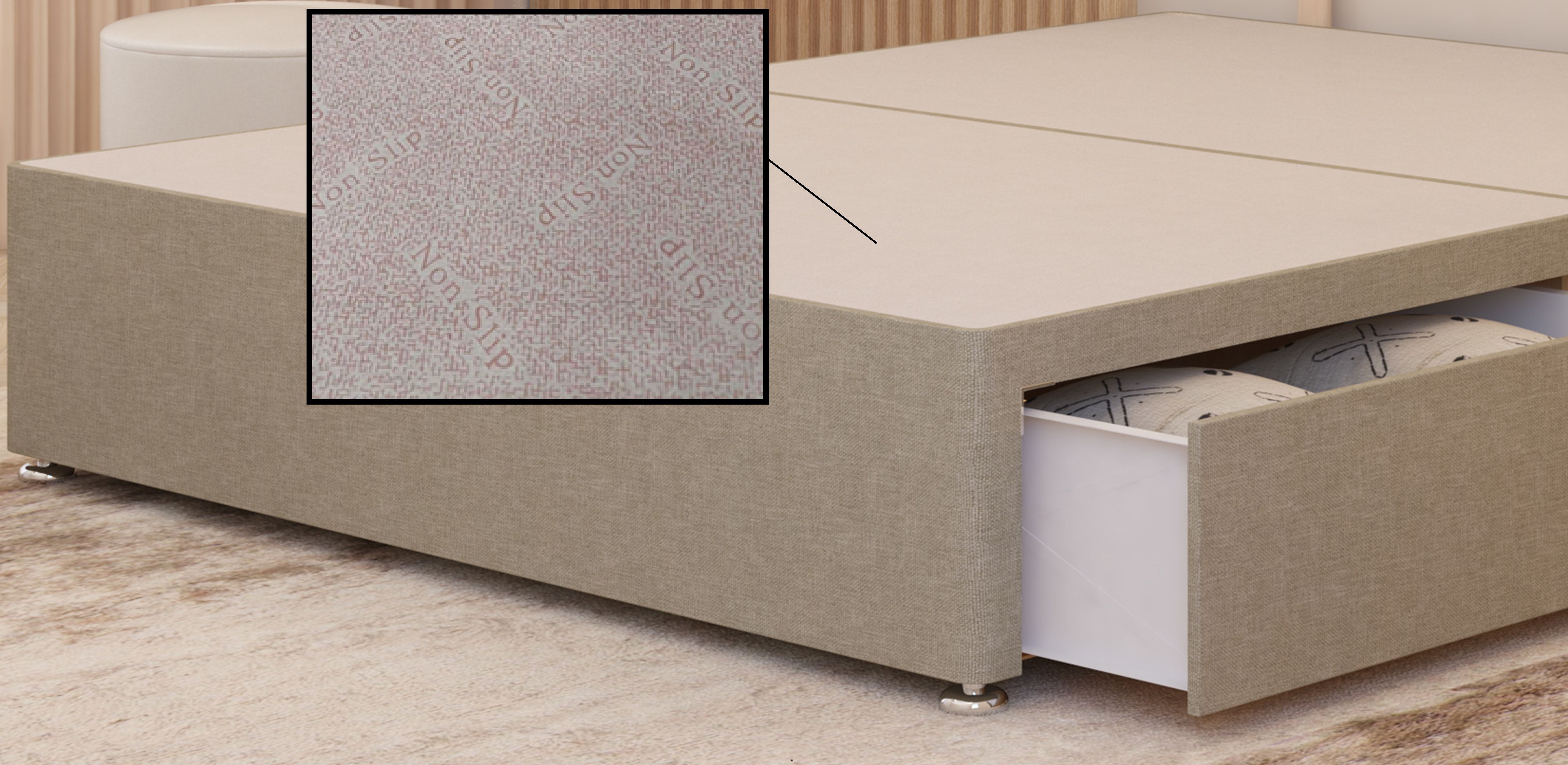 Somnior Alexas 2 Draw Divan Bed Base with Headboard Linen Fabric