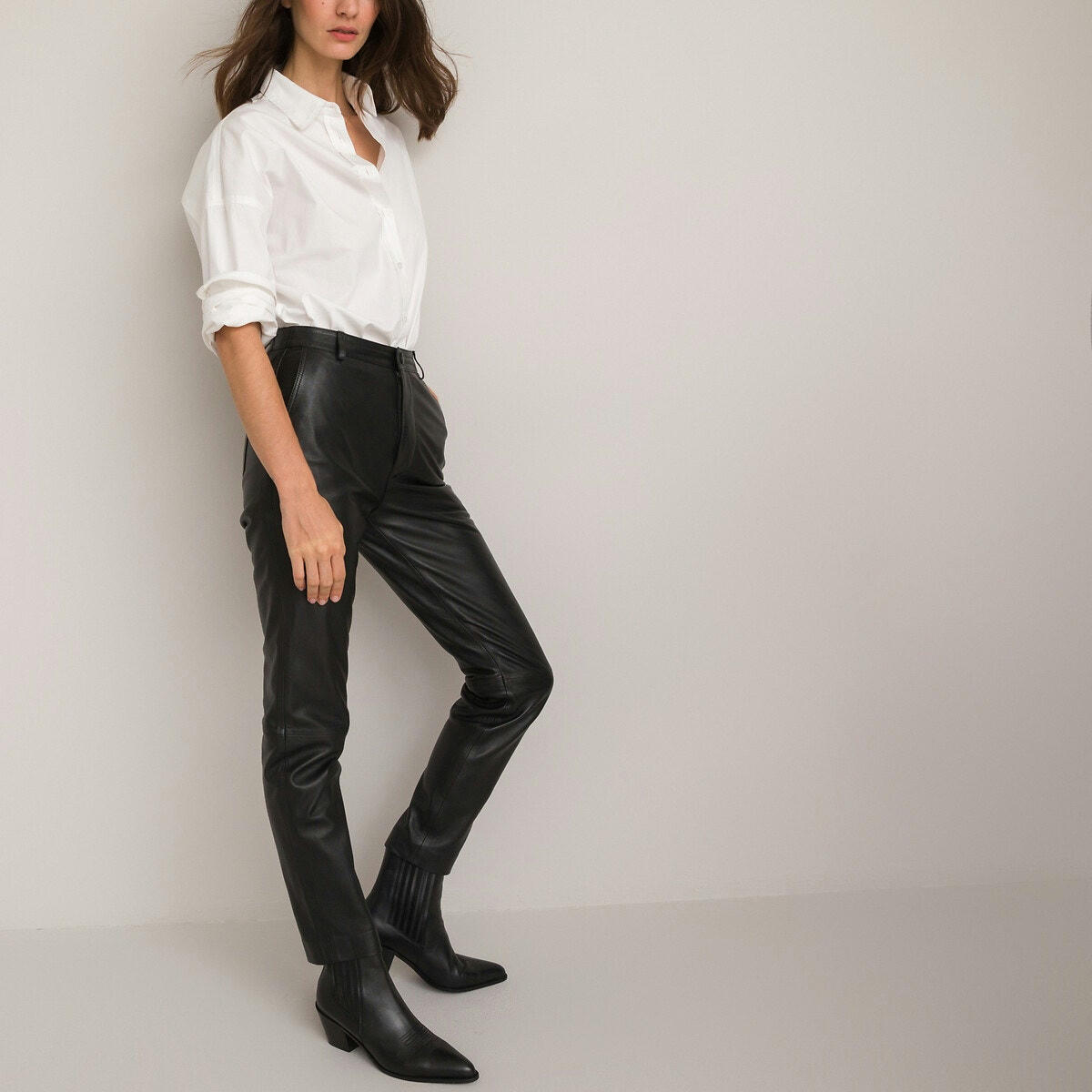 Pantalon droit en cuir