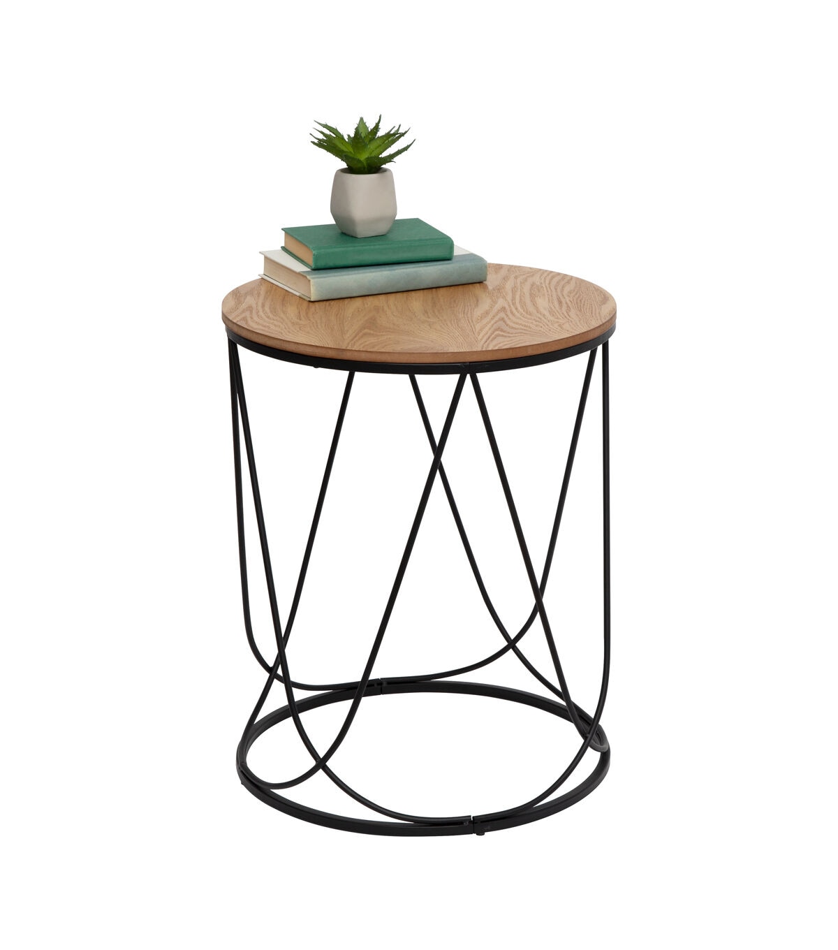 Honey Can Do Round Side Table with Natural Top