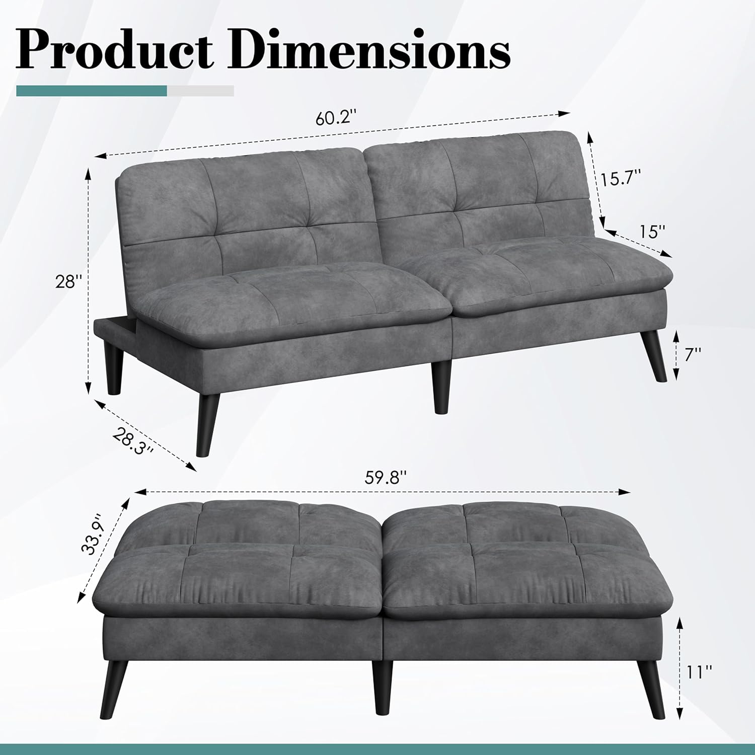 SUNLEI Small Futon Sofa Bed, Folding Futon Bed Sleeper Couch Recliner for Living Room, Convertible Cloud Sofa Couch with Adjustable Backrest for Apartment & Office Velvet, Parloma