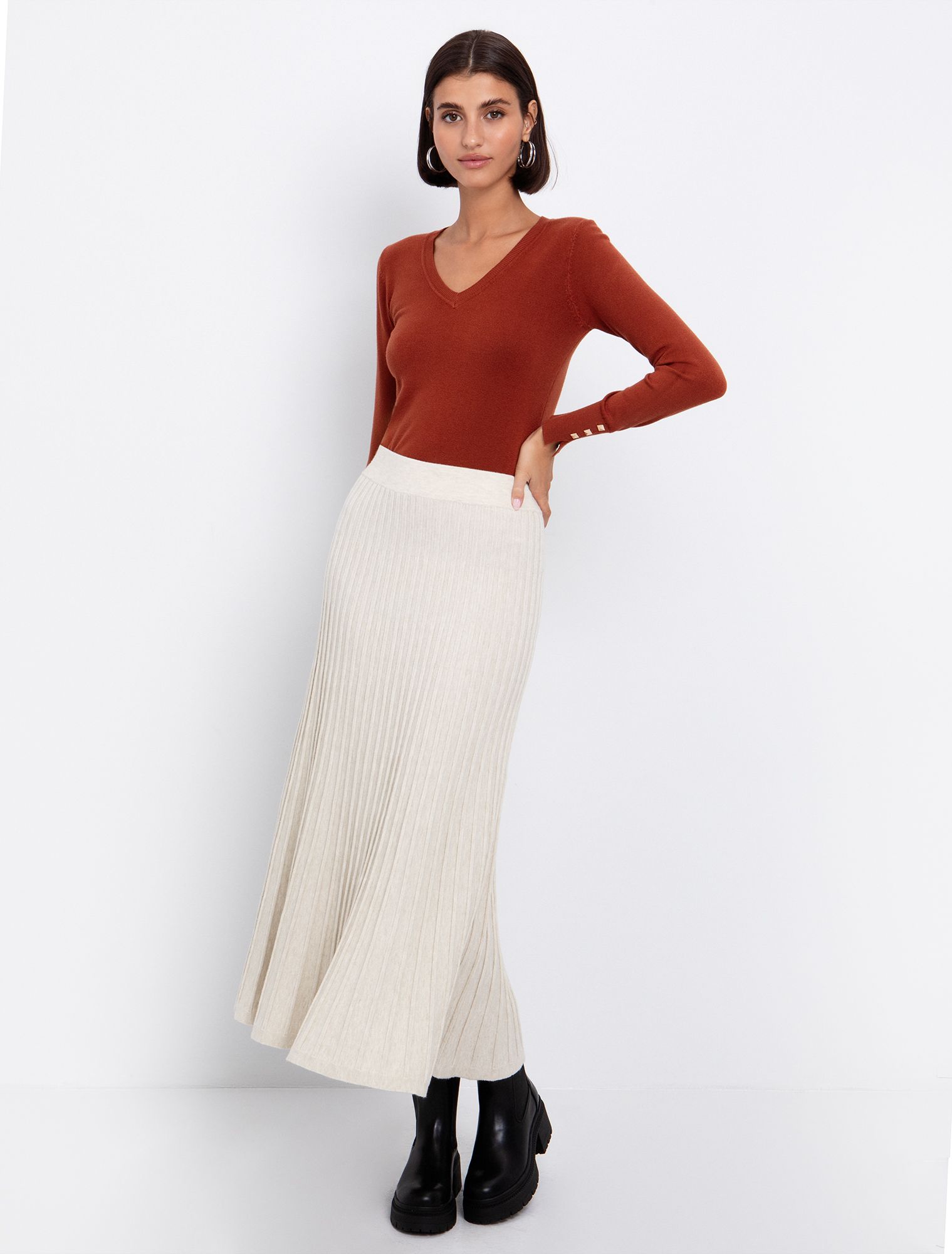 Basic πλεκτή μπλούζα V-λαιμόκοψη