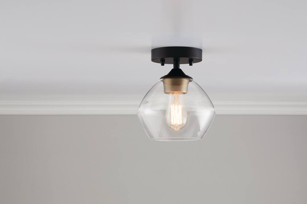 CANVAS Bayview Clear Glass Shade Semi-Flush Mount Ceiling Light Fixture, Matte Black/Gold, 6-3/8-in