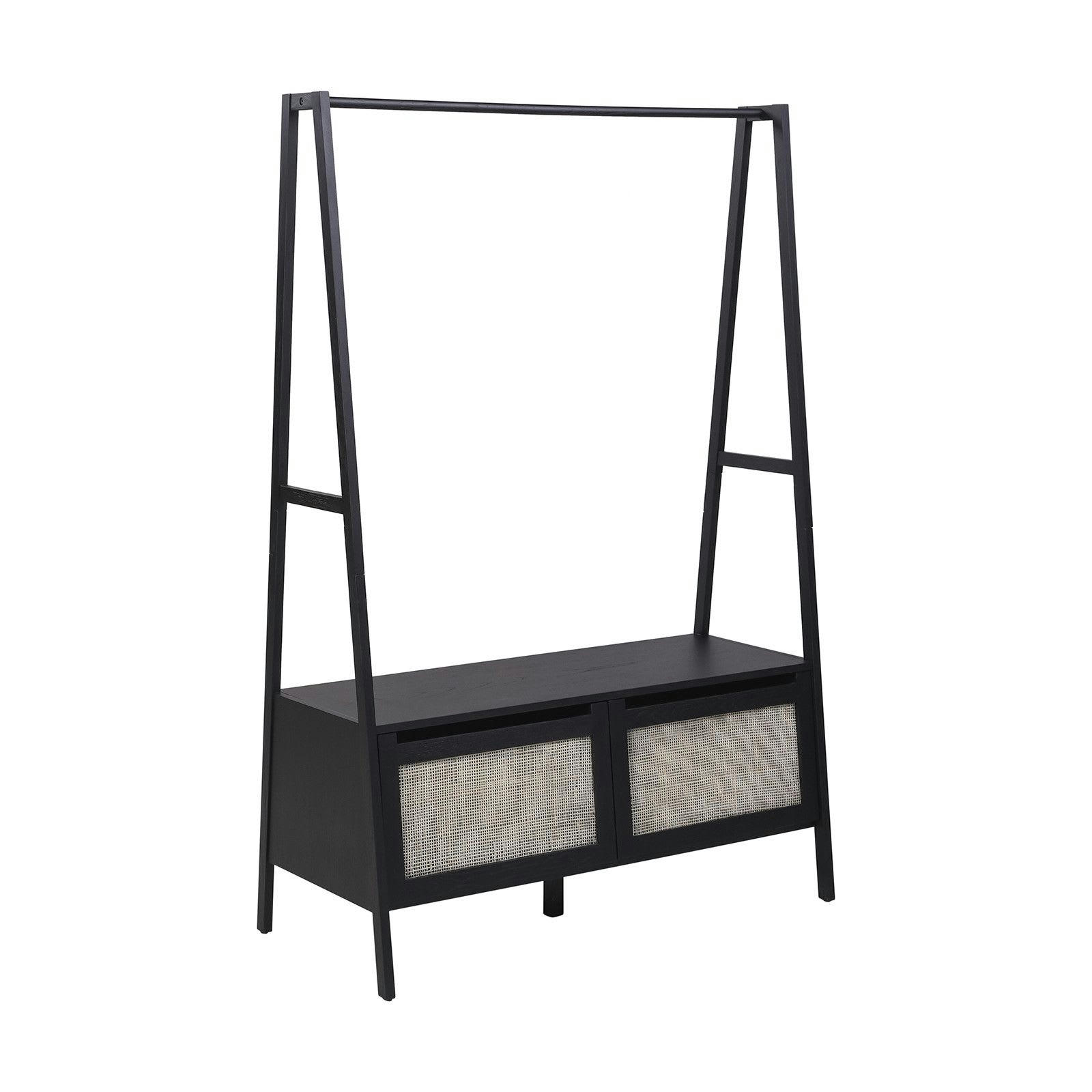 ARKA - Portant vêtements bois et cannage de rotin L110 x H165 cm  Chêne noir
