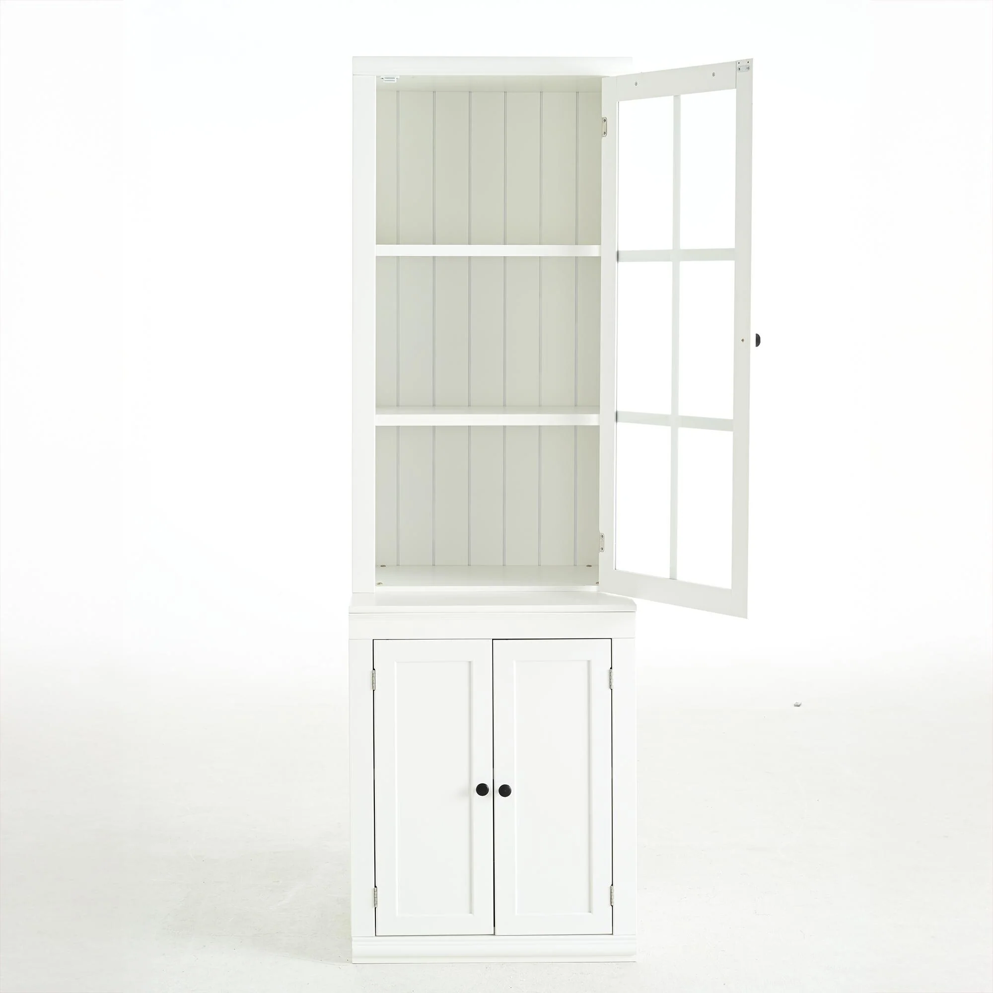 75.25'' Tall Display Cabinet with Single Tempered Glass Door – China Cabinet & Hutch Featuring Double-Action LH/RH Doors.