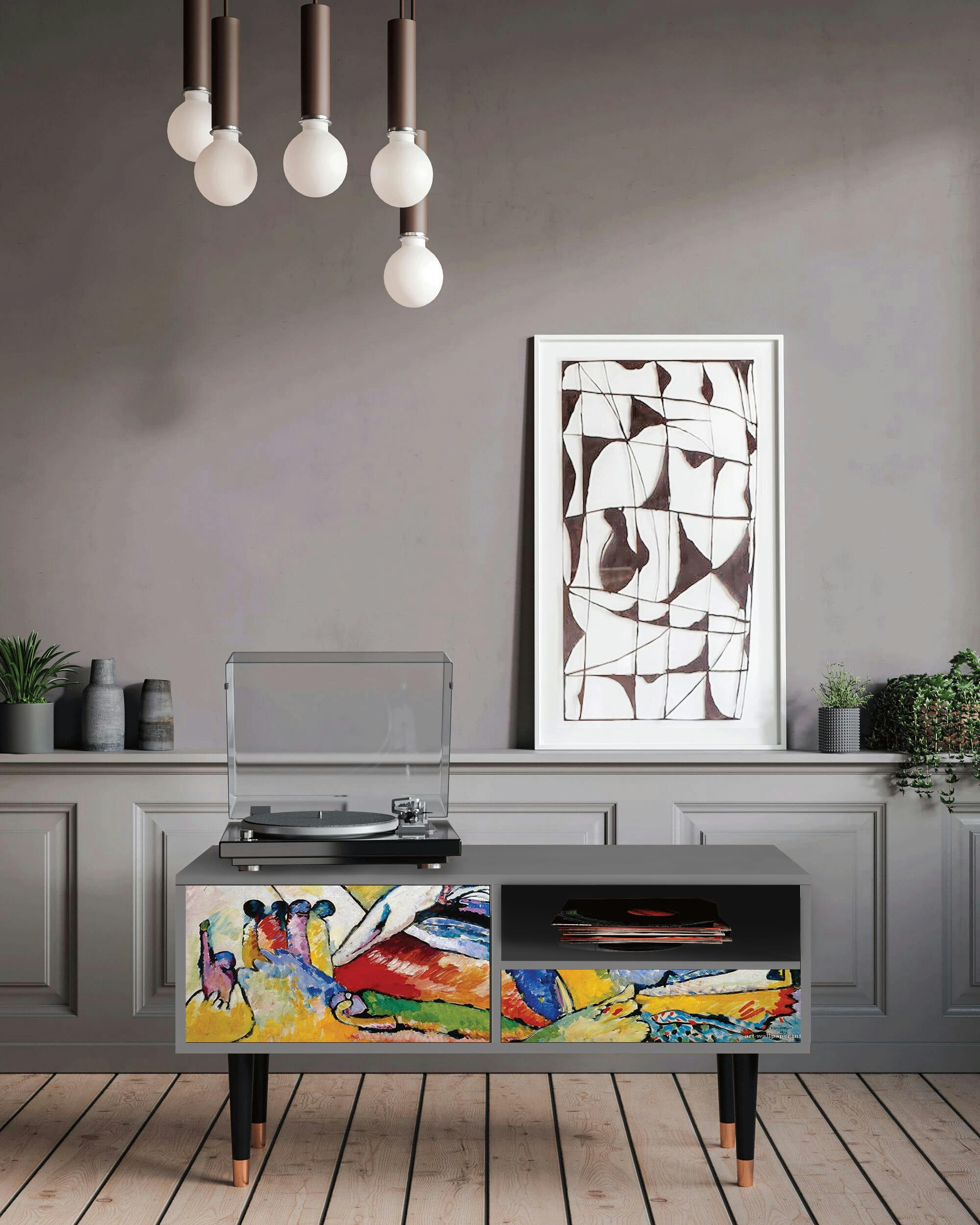 IMPROVISATION 26 BY WASSILY KANDINSKY - Meuble TV  multicolore 1 tiroir et 1 porte L 115 cm