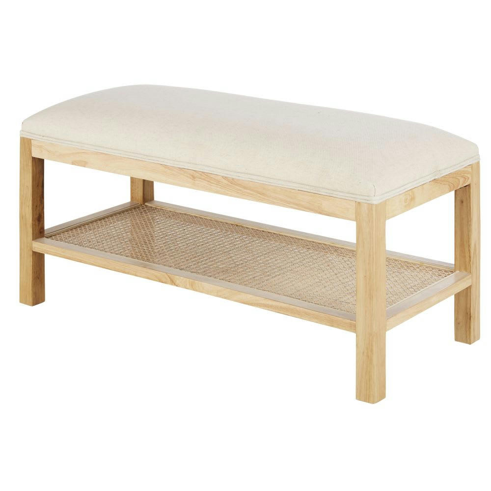 MALORINE - Banc en bois d'hévéa cannage en rotin