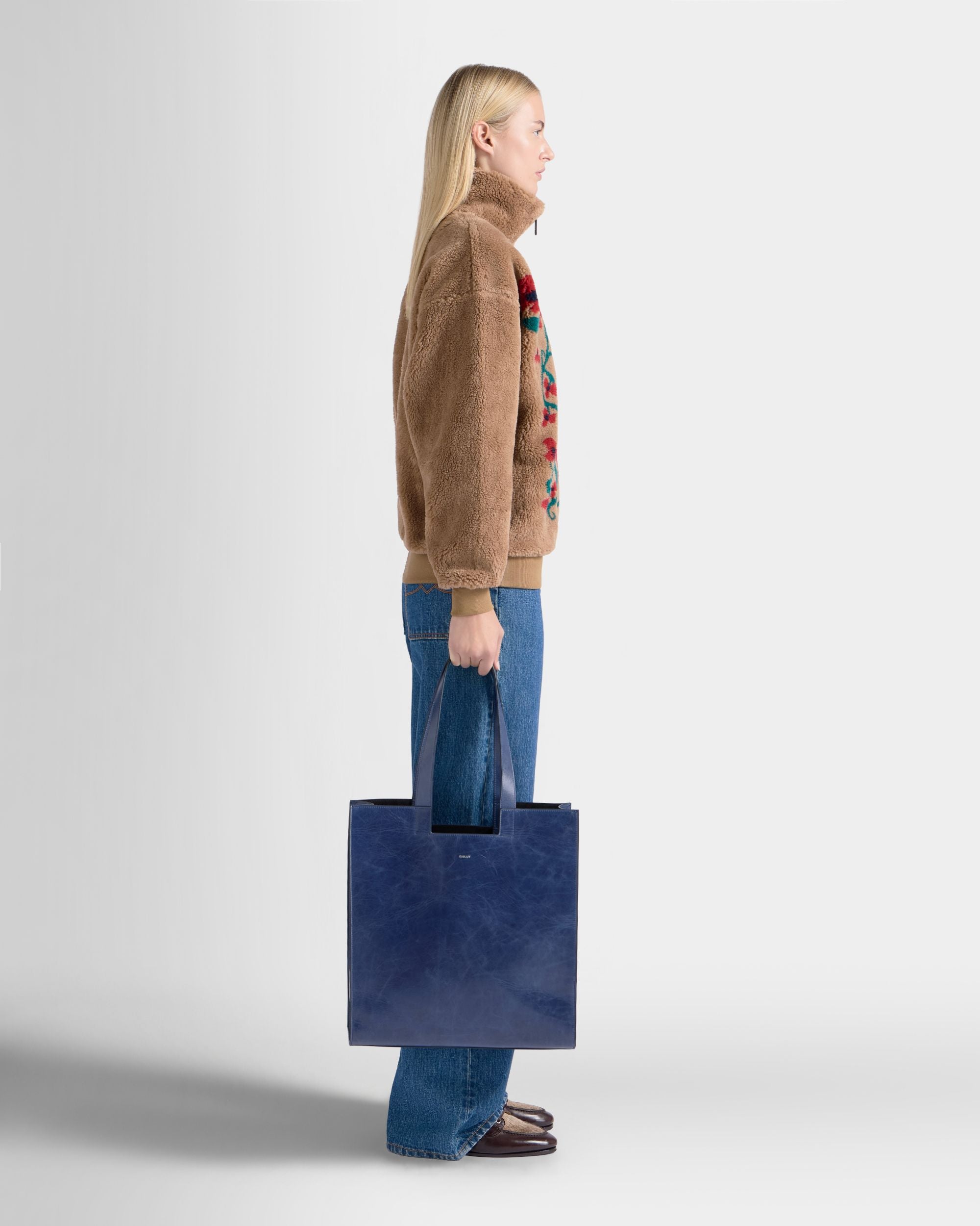 Tote Bag Easy Bally Aus Leder In Navy Blue