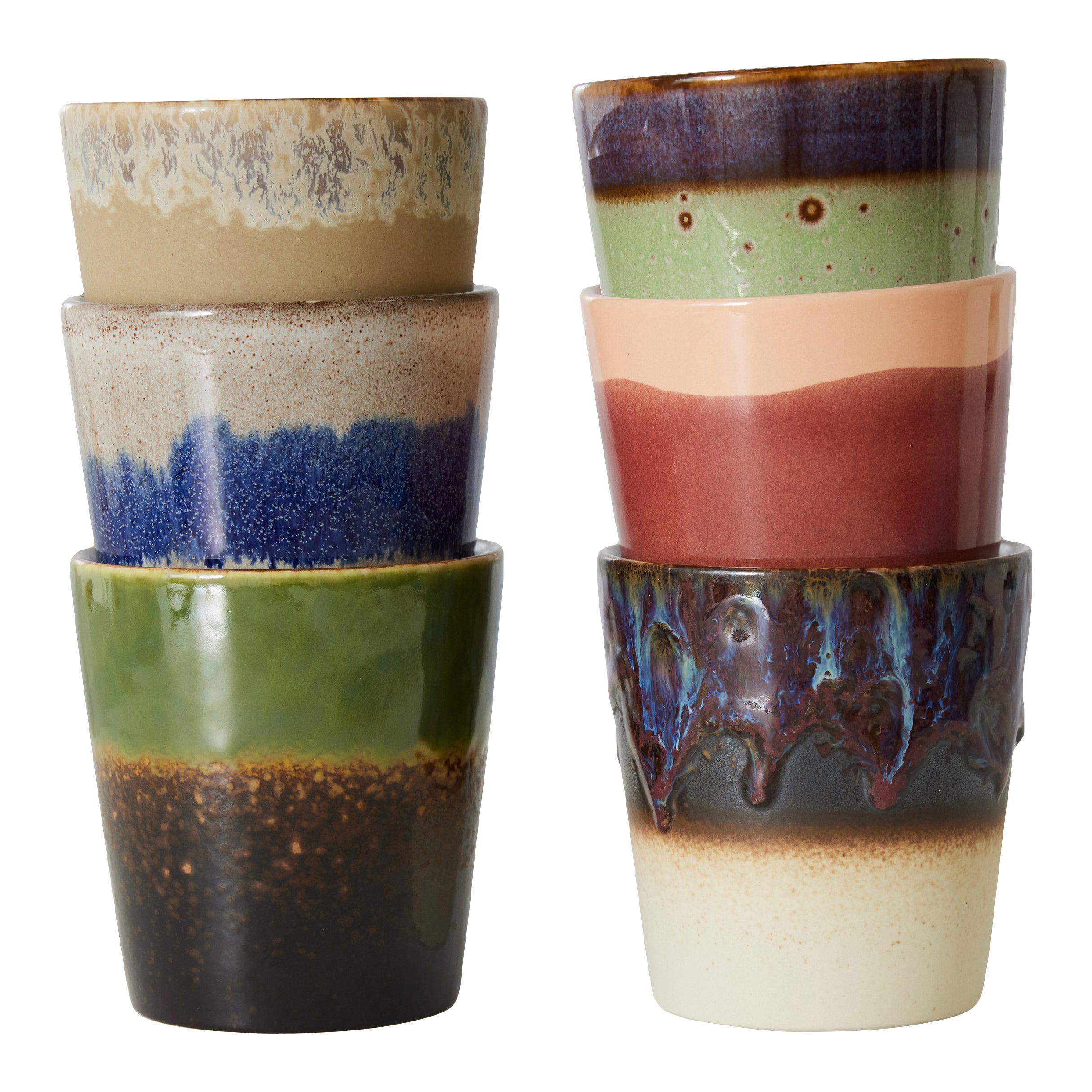 HKliving 70's Ceramics Mokken 0,23 L - Set van 6 - Grounding
