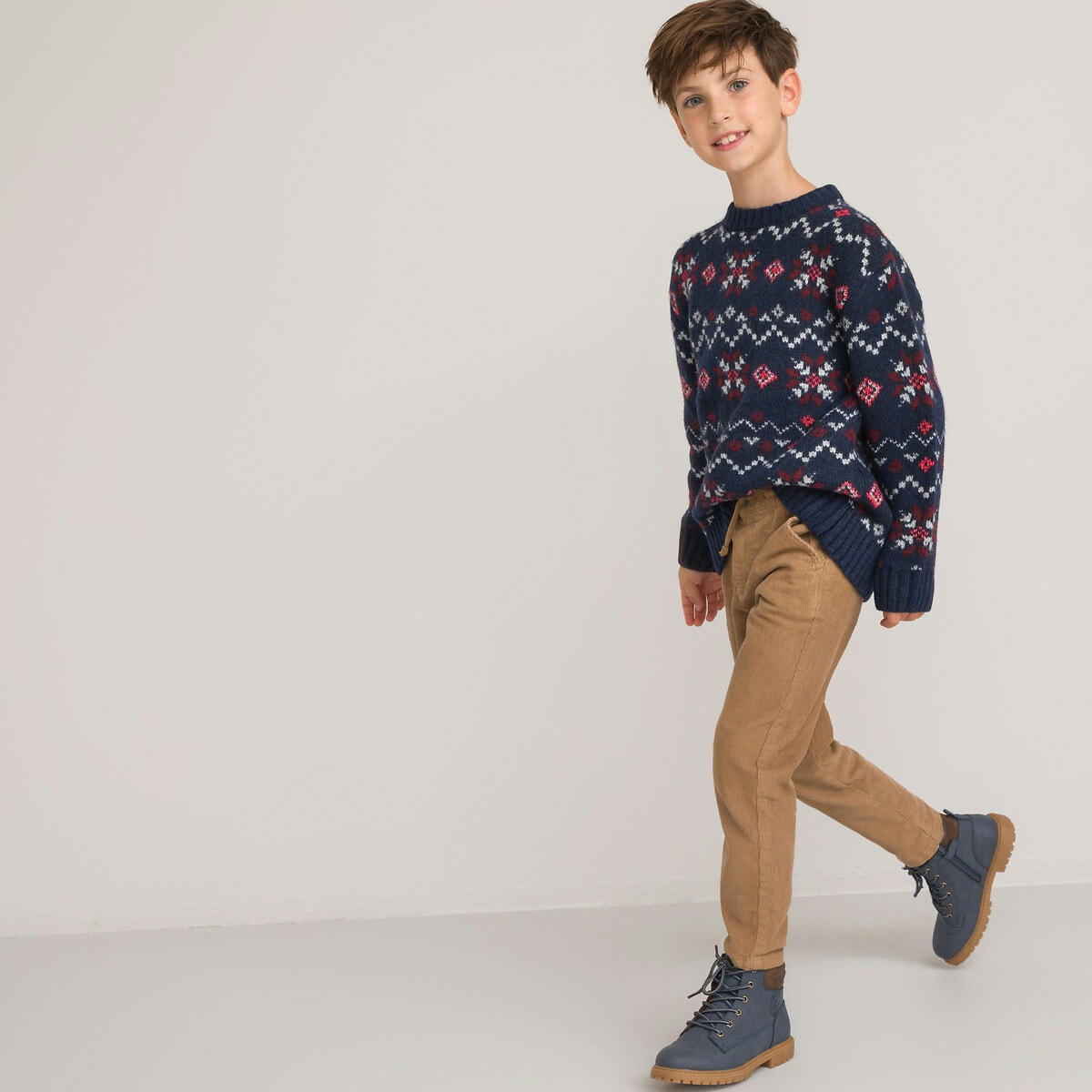 Pull col rond en grosse maille jacquard