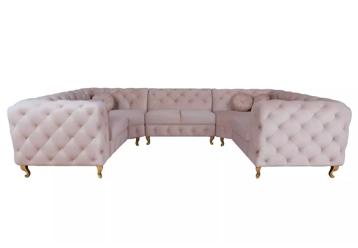 Luksusowy narożnik Chesterfield Moet U z ergonomicznym siedziskiem