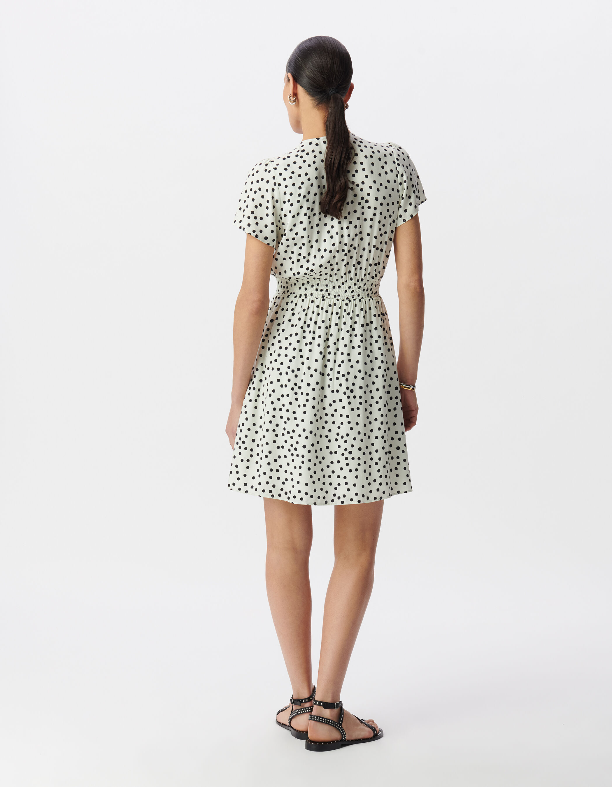 Robe blanche imprimé pois Femme