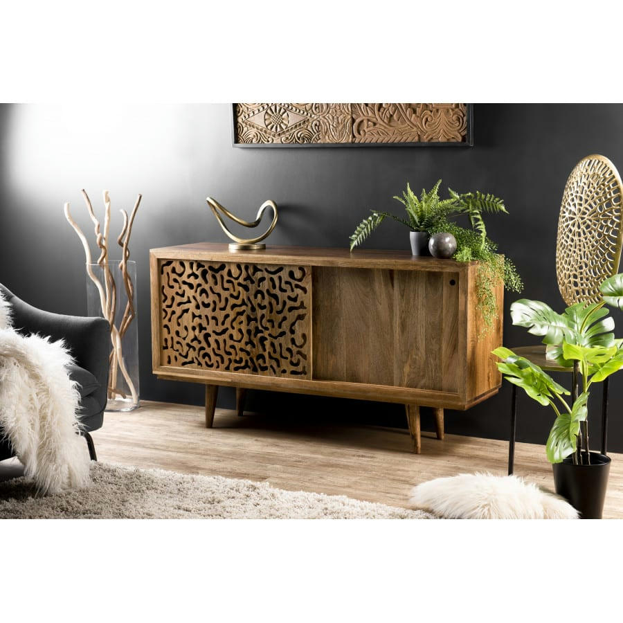 IRENE - Buffet 2 portes coulissantes 1 étagère en manguier