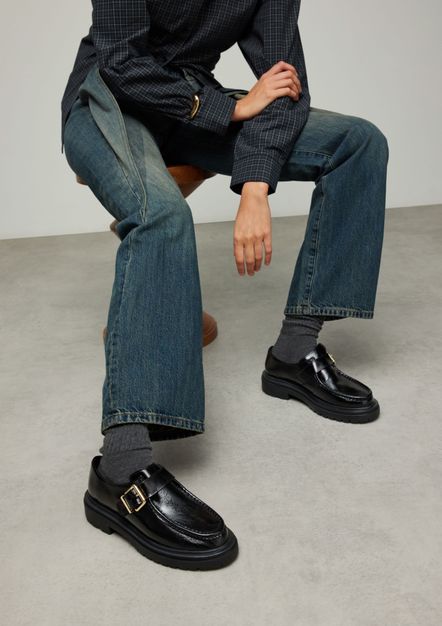 Zwarte leren loafers met buckle