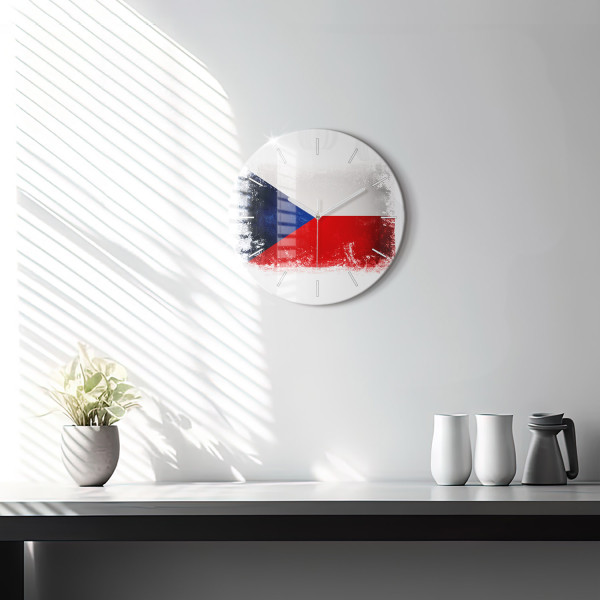 Nowoczesny szklany zegar ścienny Flaga Czech fi30