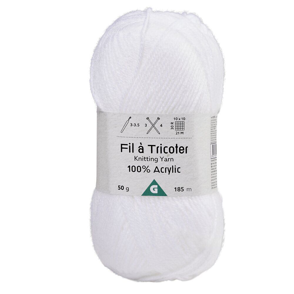 Fil à tricoter acrylique 50g blanc