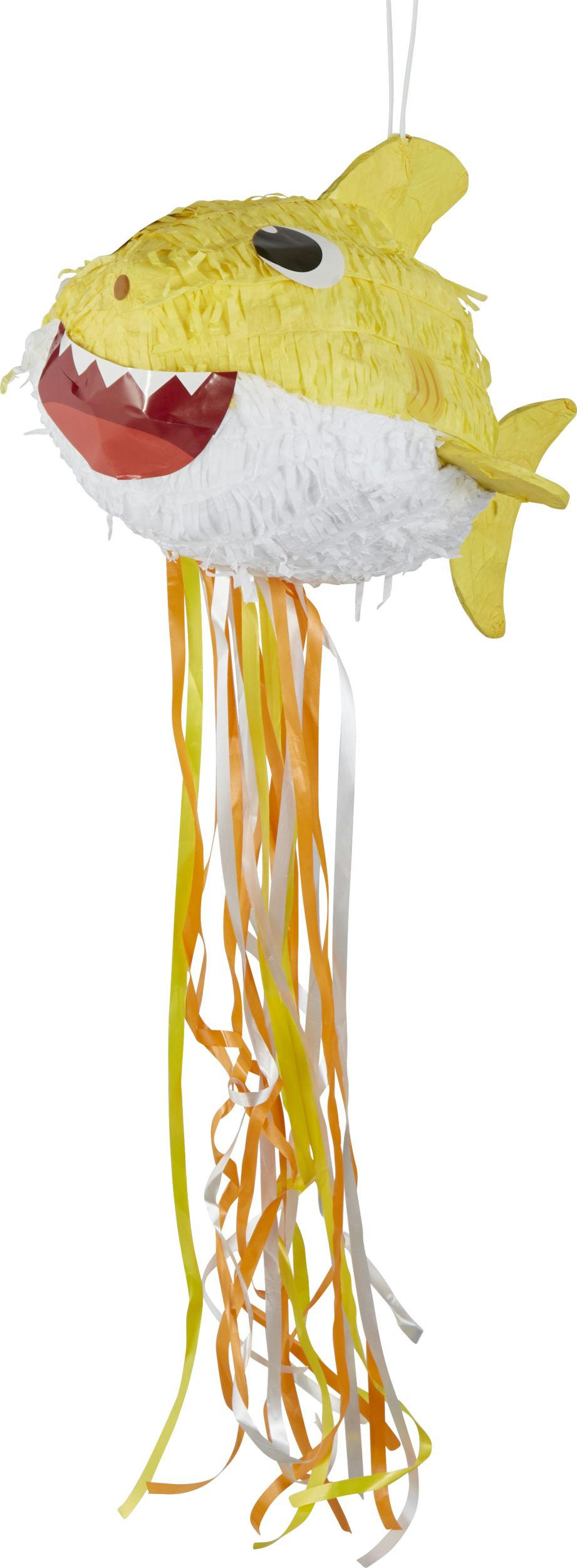Baby Shark Pinata Hanging Pull String Decoration, Yellow, 19-in, Holds 2lb of Pinata Filler, for Birthday Parties