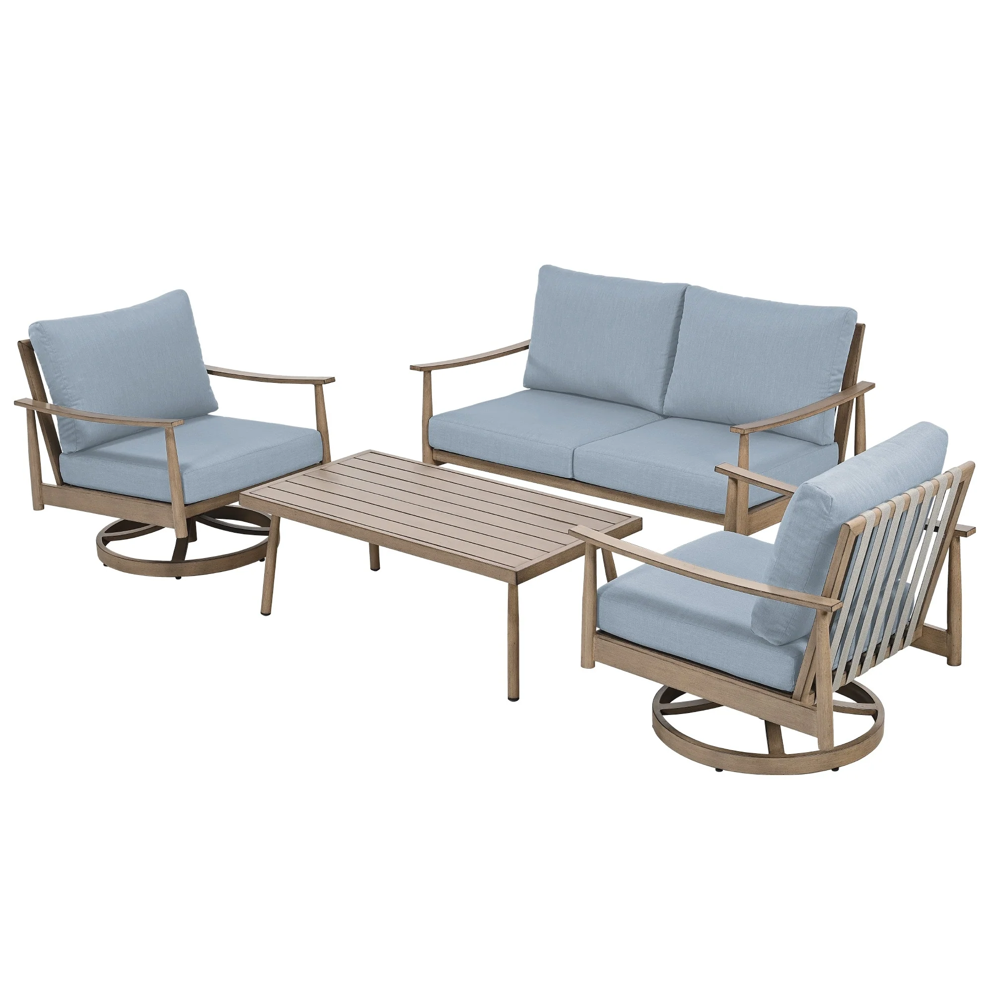 4-Person Aluminum Patio Conversation Set with 2 Swivel Chairs, Loveseat and Coffee Table