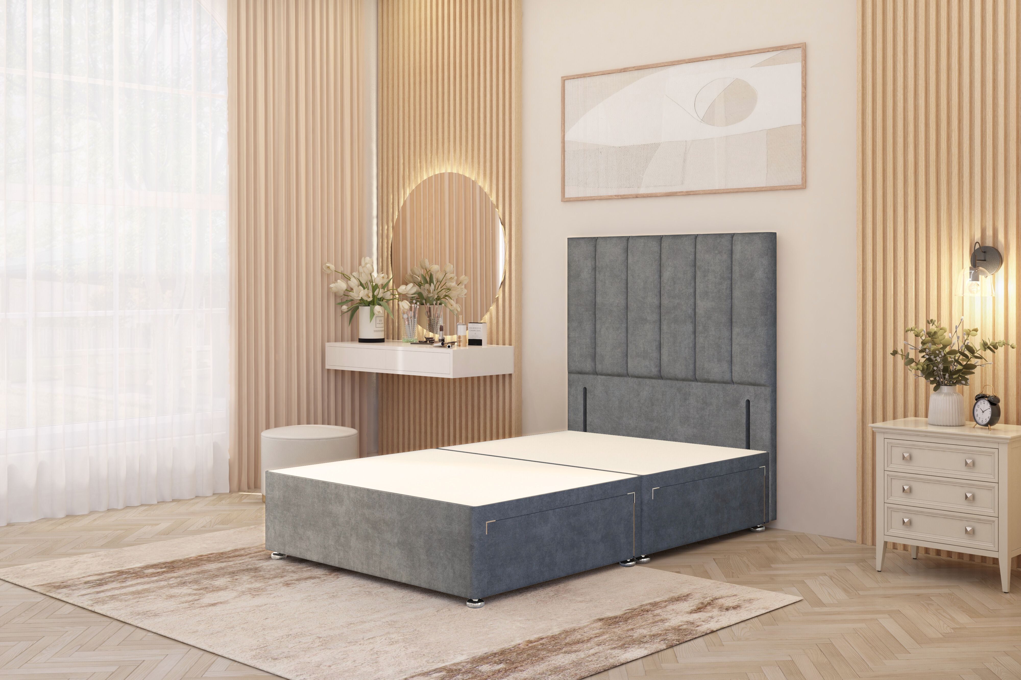 Somnior Austin 4 Drawer Divan Bed Base and 54" Floor Standing Headboard Velvet