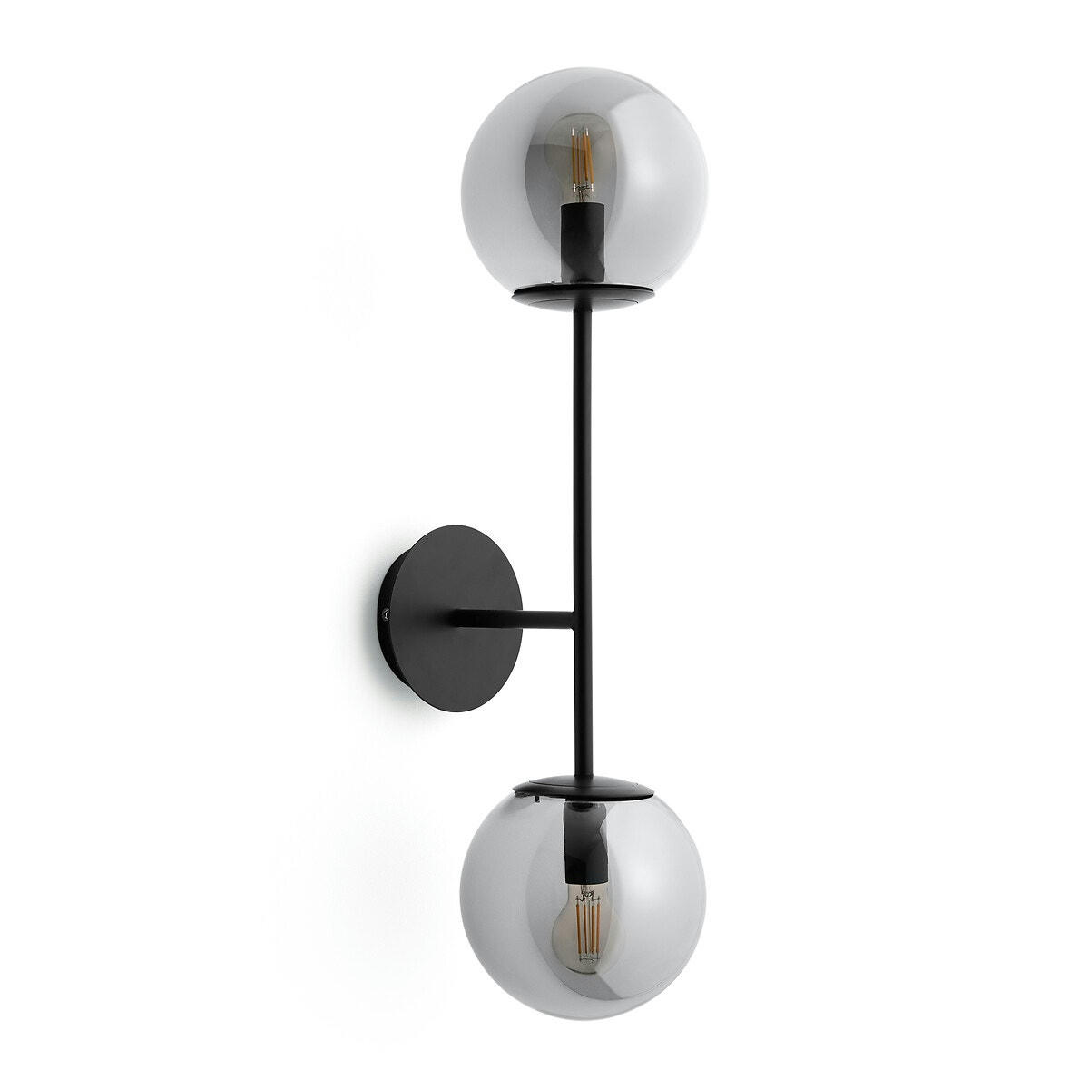 Applique double bras métal acier verre fumé, Atea