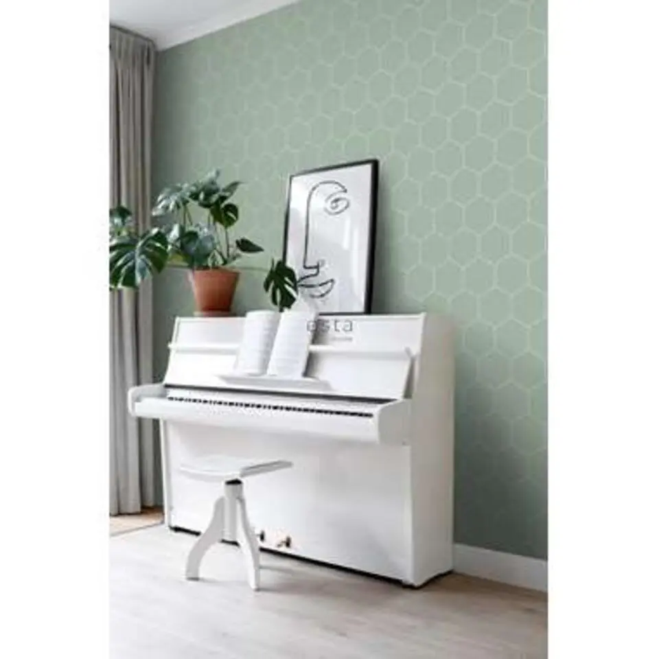 ESTAhome behang - honingraat-motief - groen en wit - 0.53 x 10.05 m