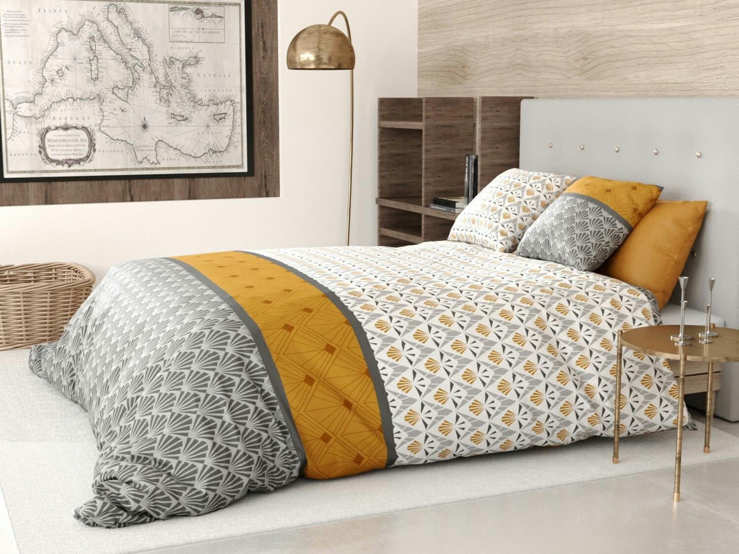 GAYA - Parure housse de couette coton jaune 140x200 cm